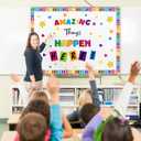2 x YQUQWN 66 PCS Without Glue Points Classroom Bulletin Board Decoration Set,Colorful Amazing Things Happen Here Welcome Back to School Bulletin Board Decor Welcome Bulletin Board Sets