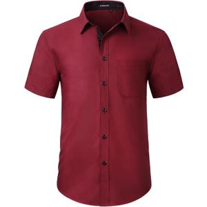 HISDERN Mens Dress Shirts Short Sleeve Regular Fit Casual Button Down Shirt Inner Contrast Business Formal Pocket Shirt (S)