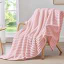 BEDELITE Fleece Throw Blanket for Couch, 300GSM Soft & Warm Fluffy Queen Blanket, Decorative and Giftable Striped Pink Blankets for Women, Men, 50"x60"