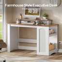HOOBRO Computer Desk, Office Desk with Charging Station, Farmhouse Executive Desk with Monitor Stand & Adjustable Shelf, Small Desk for Small Space, Study, Living Room, White and Walnut WH85UDN01, 39.4"L x 19.7"W x 33.5"H