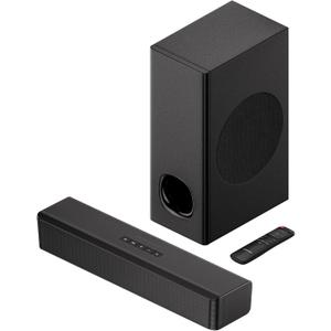 PHEANOO 2.1 Compact Sound Bars for TV with Subwoofer, HDMI ARC/Bluetooth 5.0/Optical/AUX/RCA Connection, Remote Control, Adjustable Bass, Wall Mountable  P15, 140W, 16 inch, Black