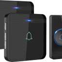 AVANTEK Wireless Doorbell, Waterproof Door Bell Chime Operating at over 1300 Feet, Classroom Doorbell with 52 Melodies, CD Quality Sound and LED Flash, 1 Button + 2 Plug-in Receivers, D-3B (Black)