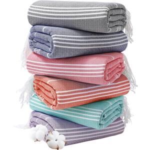 Genovega 6 Oversized Turkish Beach Bath Towel Set Bulk 74"x38" Sand Free Extra Large Quick Dry Swimming Camping Pool Clearance Towels Blanket Essentials Adult Multi Stripes Orange