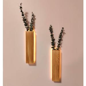 2 Pack Wall Planter with Led Lights Wood Plant Hanger with Artificial Eucalyptus Wall Hanging Decor Pocket Planter Vases Fake Plants Dried Flowers, livingroom Bedroom Kitchen Home Office Decoration