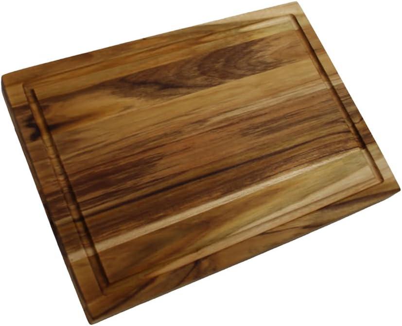 EcoDecors, Teak Cutting Board 14"x10", Reversible Teak Wood Edge Grain Carving Board with Juice Groove, FSC Certified Compact Wooden Cutting Board for Kitchen, Meal Prep & Serving