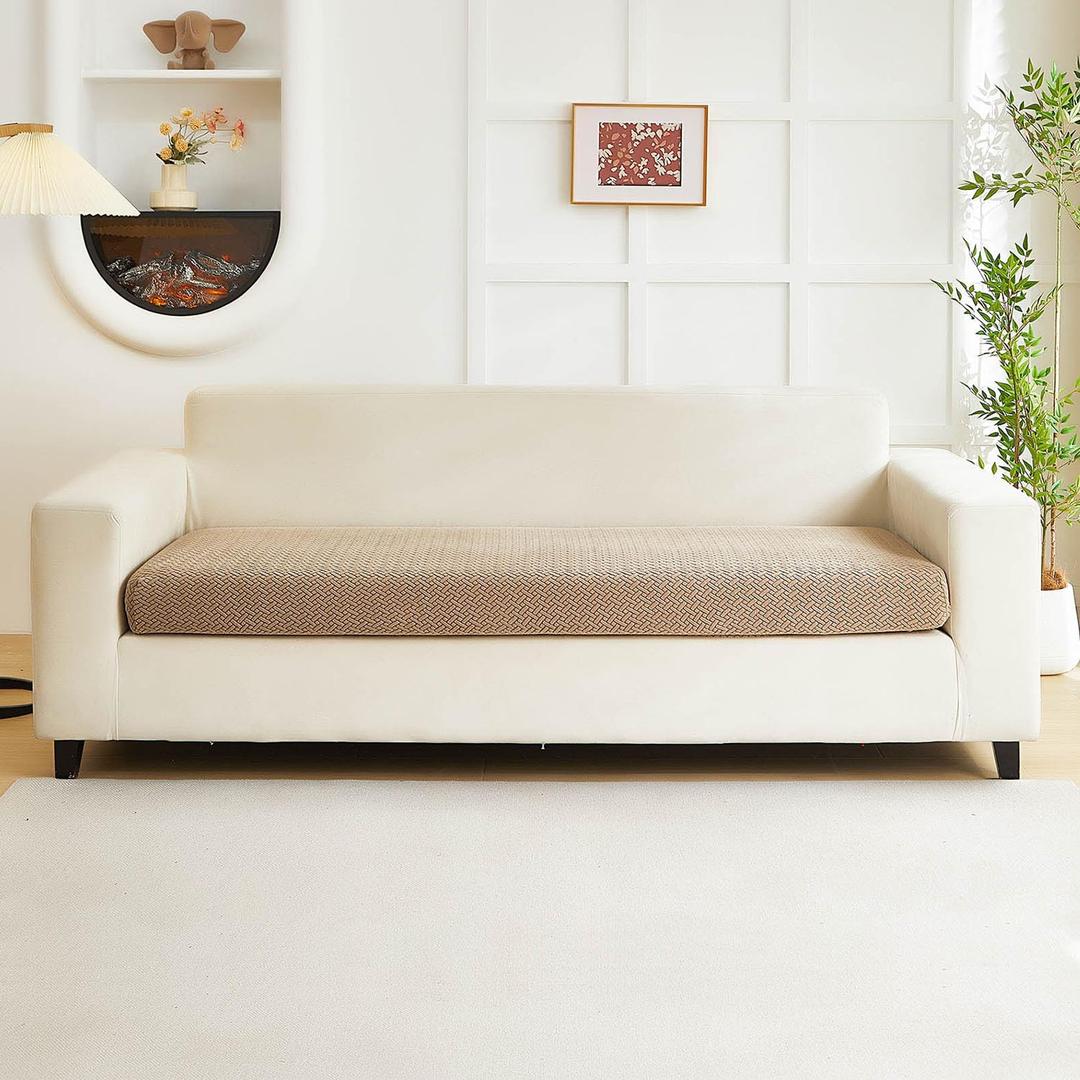 Disayu Couch Covers for 3 Cushion Sofa Pet Friendly Couch Cushion Covers Universal Sofa Covers Washable Stretch Slipcovers for Sectional Sofa (Texture Light Coffee, Large Triple Seat Cover)
