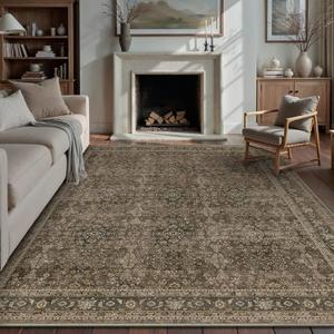 PureCozy 8x10 Area Rug for Living Room Brown Vintage Washable Bedroom Carpet Traditional Distressed Soft Non Slip Indoor Large Accent Rug Retro Thin Low Pile Floor Cover for Dining Room Playroom