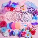 353 Pcs Headband Making Kit for Women Include 12 Headbands 24 Fake Flowers 300 Feathers 4 Mesh Ribbons 1 Roll Double Faced Adhesive Tape 12 Butterfly Accessories for DIY Hair Tea Party Decor