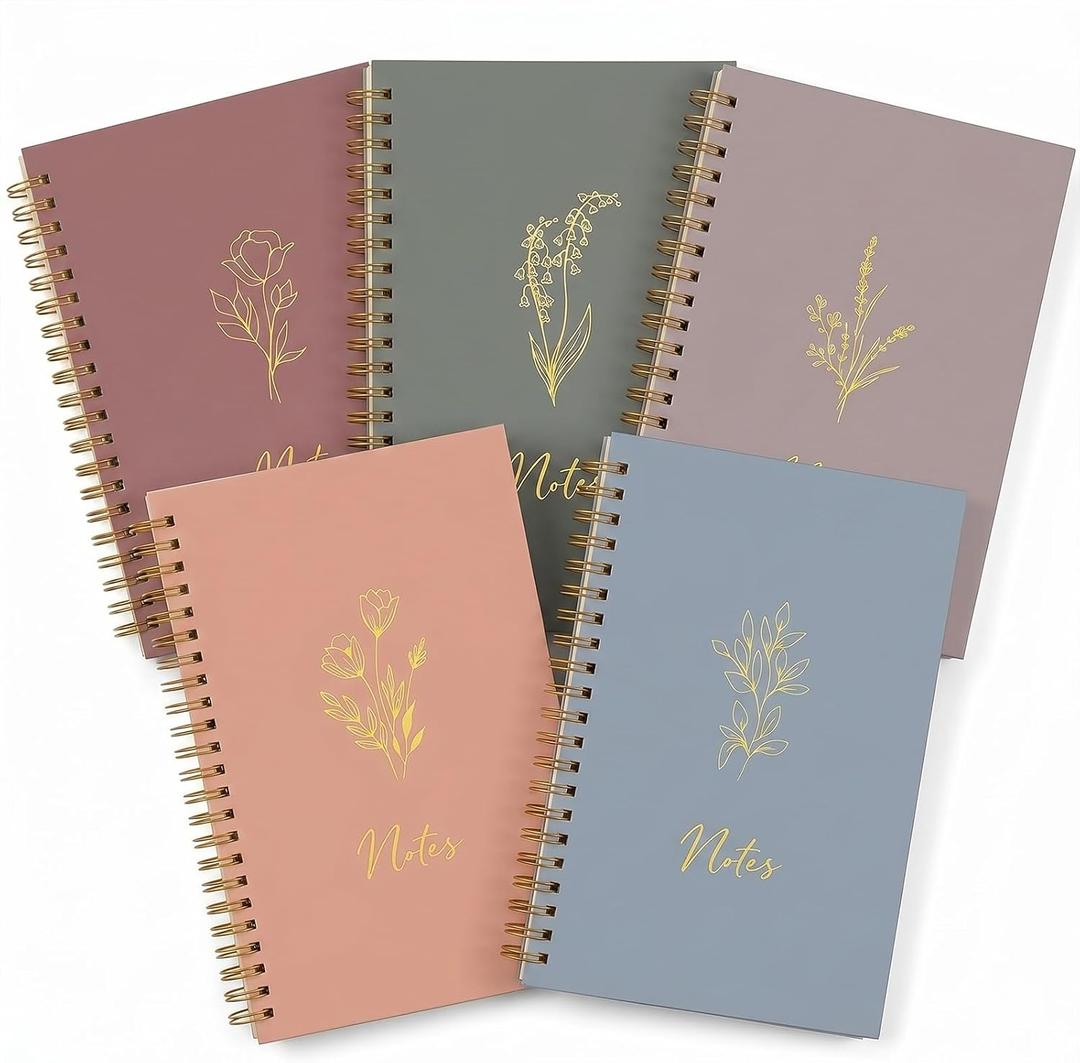 Gueevin 5 Pack Spiral Notebook Aesthetic School Supplies A5 Wide Ruled 160 Pages/ 80 Sheets Cute Notebook for Work Students School Office Supplies(Soft Colors,Classic)