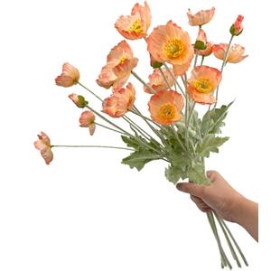Set of 6 Poppies Flowers Artificial Silk Flowers with Long Stems Faux Wildflowers Bouquet for Vases Oil Pastel Style for Wedding Party Indoor Home Office Decor (Gradient Coral)