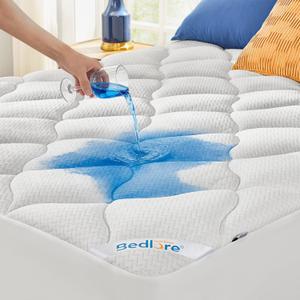 BEDLORE Waterproof Queen Mattress Pad, Quilted Fitted Mattress Topper with Deep Pocket 6"-18", Breathable & Noiseless Mattress Protector Bed Cover Padded, Machine Washable