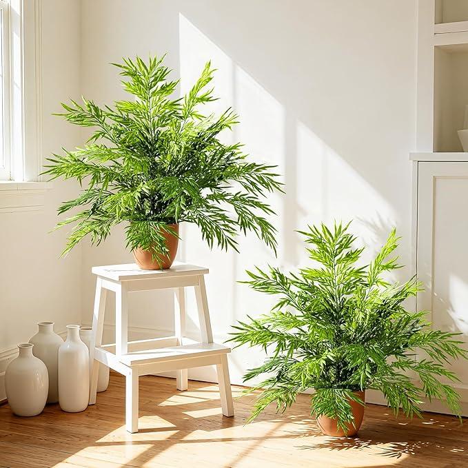 2 Pack Artificial Fern Plants in Pots Artificial Boston Ferns Potted Plants Faux Fern Bush Plant Shrubs Greenery for Outdoor Indoor Porch Patio Farmhouse Garden Living Room Office Table Decor (Type 2)