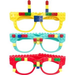 Hxezoc 12 Pcs DIY Building Bricks Glasses Building Blocks Games for Kids Creative Building Block Birthday Party Supplies (Cyan, Red, Yellow)