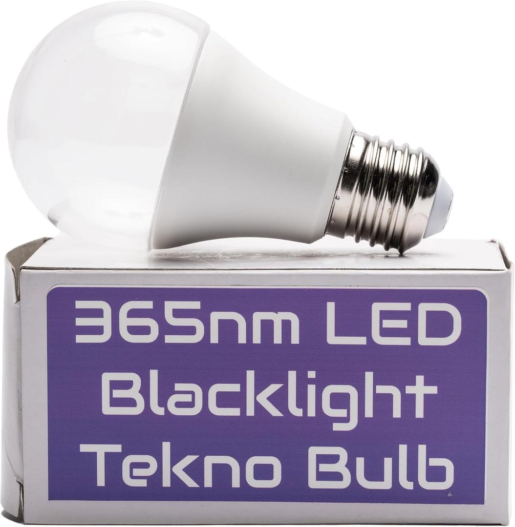 Tekno LED 365nm Blacklight Bulb - 12 watts/110 Volts/UV 365nm/A60 Base, Glow in The Dark, Glowing Bubbles, Fits Standard Light Sockets