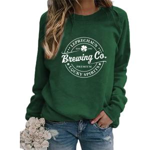 Irish Lucky St Patrick's Day Sweatshirts Women's Vintage Leprechaun Graphic Tees (Large, Green)