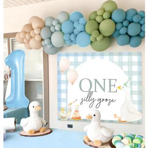Blue One Silly Goose Backdrop for 1st Birthday Decorations Silly Goose Balloons Banner Goose First Birthday Party Baby Shower Decor Party Supplies