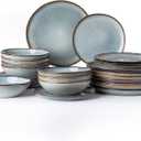 AmorArc Ceramic Dinnerware Sets,Handmade Reactive Glaze Plates and Bowls Set,Highly Chip and Crack Resistant | Dishwasher & Microwave Safe,Service for 8 Dishes Set (24pc) (Service for 8, Ocean)