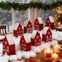 Breling 13 Pcs Christmas Village Set, Red Cardboard Christmas Village House with 500 g Fluffy Snow Cotton in 6 Paper Distinct House for Xmas Tabletop Mantel Display Winter Centerpiece