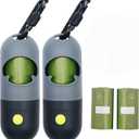 2 Pack Poop Bag Holder with Rechargable Flashlight Dog Poop Bags Dispenser for Leash with Green Scented Dog Waste Bags and USB Cable(Black,2 Dispenser 60 Bags)