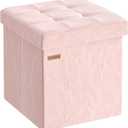 SONGMICS Storage Ottoman, Foldable PU Leather Footrest, 15 x 15 x 15 Inch