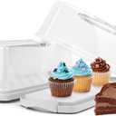 2-Pack Plastic Rectangular Bread Box with Clear Lid, Loaf Cake Keeper, Portable Bread Keeper Storage Container with Handle (White)
