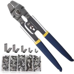 Fishing Crimping Pliers + 300pcs Crimp Sleeves Kit Fishing Crimping Tool Kit Heavy Duty Wire Leader Rope Crimper Plier 5 Sizes Aluminum Copper Double Crimp Sleeves, 4 Size Crimping