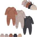 Baby Boy Girls Clothes 2-Way Zip Footed Long Sleeve 100% Cotton,Newborn Caps and Scratch Mittens Set 0-6 Months 