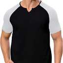 HJHVK Mens Muscle Slim T Shirt VNeck Longline Henley Shirt Gym Workout Athletic Tee Shirts Black, Size: L