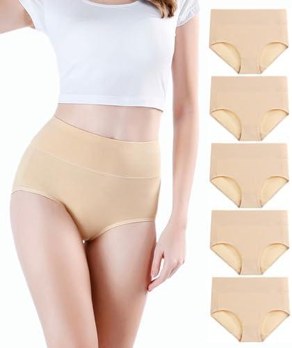 wirarpa Women's Underwear High Waisted Ladies Cotton Panties Soft Full Coverage Briefs 5 Pack (Regular & Plus Size) Size L