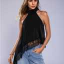 Milumia Women's Halter Neck Sleeveless Top Lace Asymmetrical Hem Summer Going Out Tank Tops Black Medium