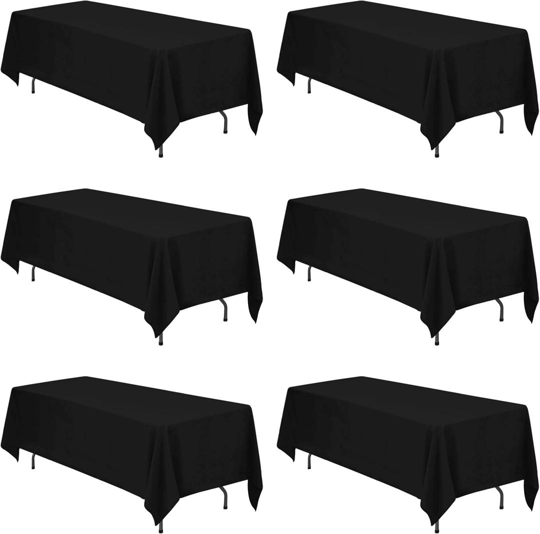 BRILLMAX 6 Pack Black Tablecloths 70 x 120 Inch for 6ft & 8ft Rectangle Tables - 150 GSM Polyester Fabric, Universal Fit, Water, Stain & Wrinkle Resistant Cloth Cover for Wedding Reception Banquet