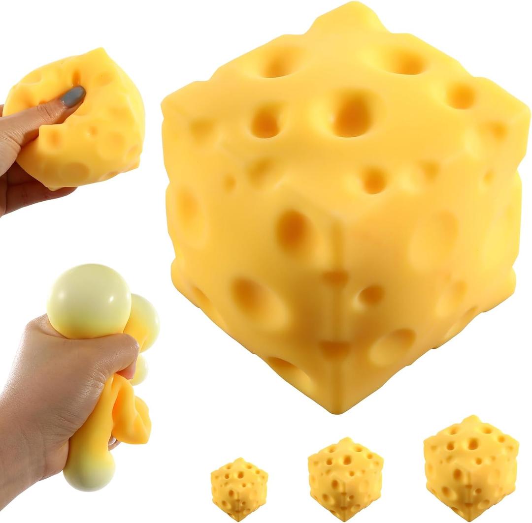 Big Cheese Squishy (10cm), Jumbo Squishy Cheese Block Stress Relief Fidget Toy,Large Size Viral Squeeze Toys for Holiday & Birthday Gifts (4 Inch)