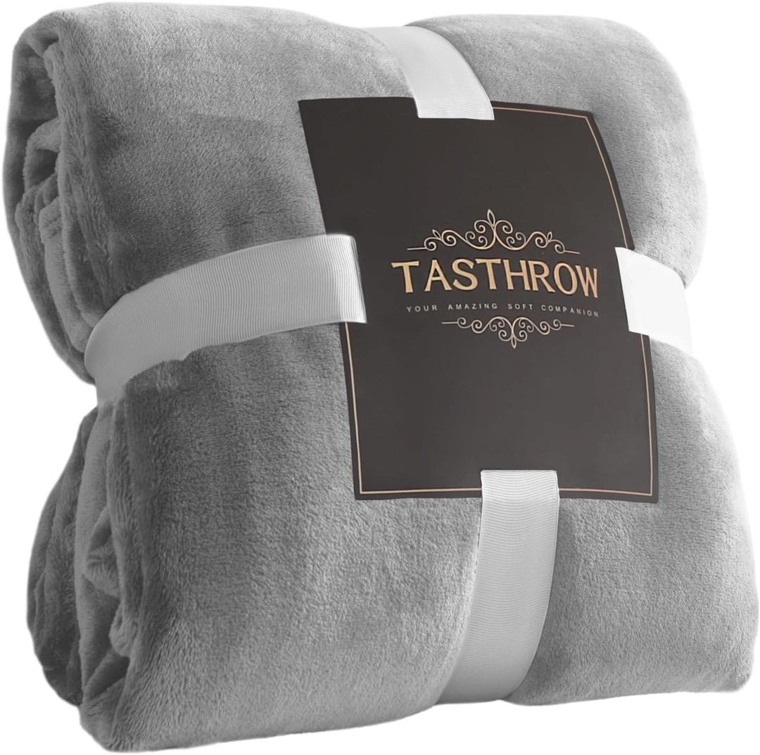 TASTHROW Large Flannel Fleece Throw Blanket, 5070 Inch - Cozy Lightweight Thick Blanket - All Seasons Suitable for Women, Men and Kids (Light Grey)