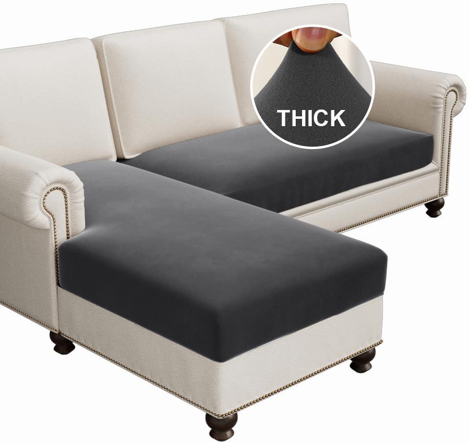 H.VERSAILTEX Fleece 2 Piece Sectional Couch Covers L Shape Stretch Couch Cushion Covers Thick and Soft Sofa Covers for Sectional Sofa Set Washable (2 Seater + 1 Chaise, Grey)