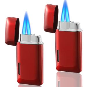 Futlidys 2 Pack Mini Torch Lighter Butane Refillable, Double Flame Butane Lighter with Visible Window, Adjustable Jet Lighter, Great Gifts for Men and Women, Without Gas (Red)