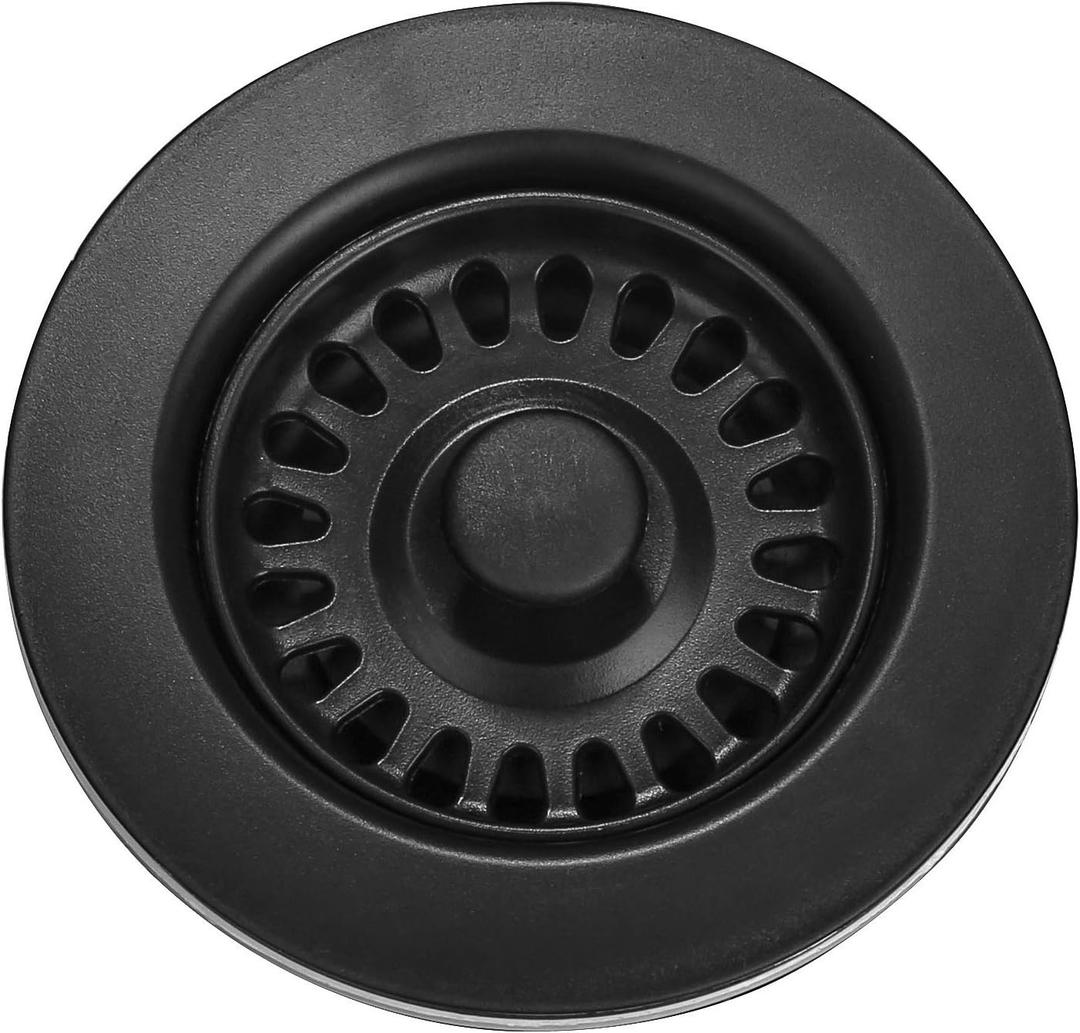 Serene Valley 3-1/2 inch Kitchen Sink Strainer Assembly with Stopper for Matching Color of Granite or Fireclay Sinks (Black)