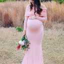 Glampunch Off Shoulders Maternity Dress Long Sleeve Ruched Maternity Gown Baby Shower Photography Pregnant Dress, Large, Pink