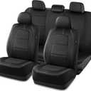 Road Comforts Car Seat Cover, Leather Car Seat Cover Full Set, Automotive Seat Covers, Airbag Compatible Universal Fit for Most Cars (Black)