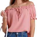Aupuls Womens Off Shoulder Tops Puffy Sleeve Casual Summer Top Renaissance Shirt (Pink, XL)