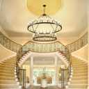 WJShome 36-Lights 2 Tier Wagon Wheel Chandelier, 47 Inch Large Chandeliers for High Ceilings, Farmhouse Dining Room Light Fixture, Black and Gold Round Chandeliers, for Foyer Staircase Entryway