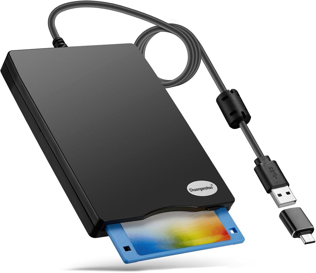 Floppy Disk Reader, 3.5 inch 1.44mb External USB Type A/C Floppy Disk Drive for PC, Laptop and Desktop Compatible with Windows 11/10/8/7/2000/XP, Not Compatible With Mac and Chrome, Black