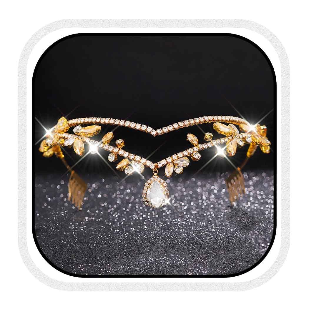 CLOACE Rhinestone Headband Gold Leaf Pendant Headpiece Bride Wedding Crystal Hair Accessories for Women and Adult CLOACE Rhinestone Headband Gold Leaf Pendant Headpiece Bride Wedding Crystal Hair Accessories for Women and Adult
