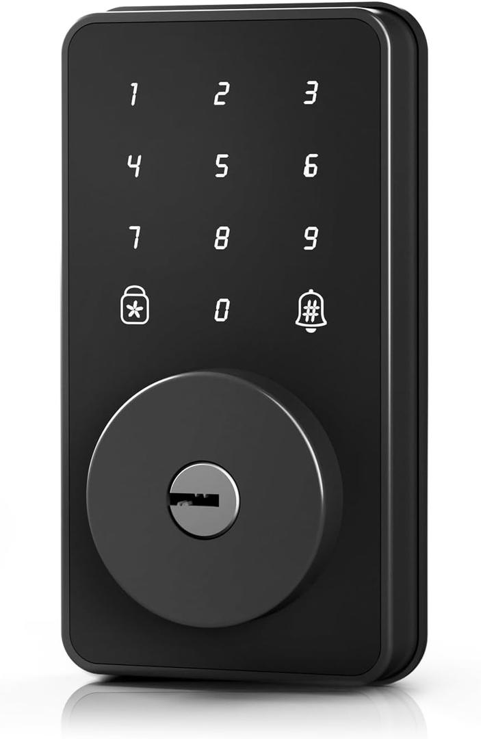 Keyless Entry Door Lock with Keypad-Electronic Door Lock with Code - Digital Deadbolt Auto Lock No APP &WiFi Suitable for Office Front/Exterior Door (Glossy Black)
