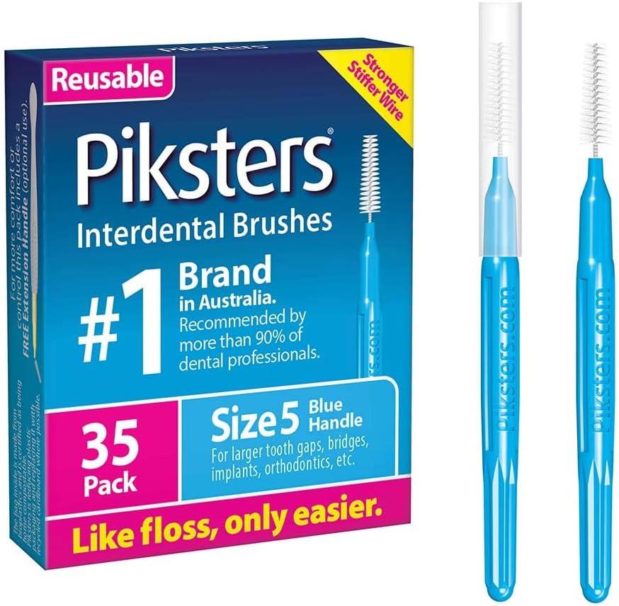 Piksters Interdental Brushes, 35 pk, Size 5, Interdental Tooth Brush for Large Gaps, Gum Soft Bristles for Plaque Removal, Safe for Braces (35 Count (Pack of 1))