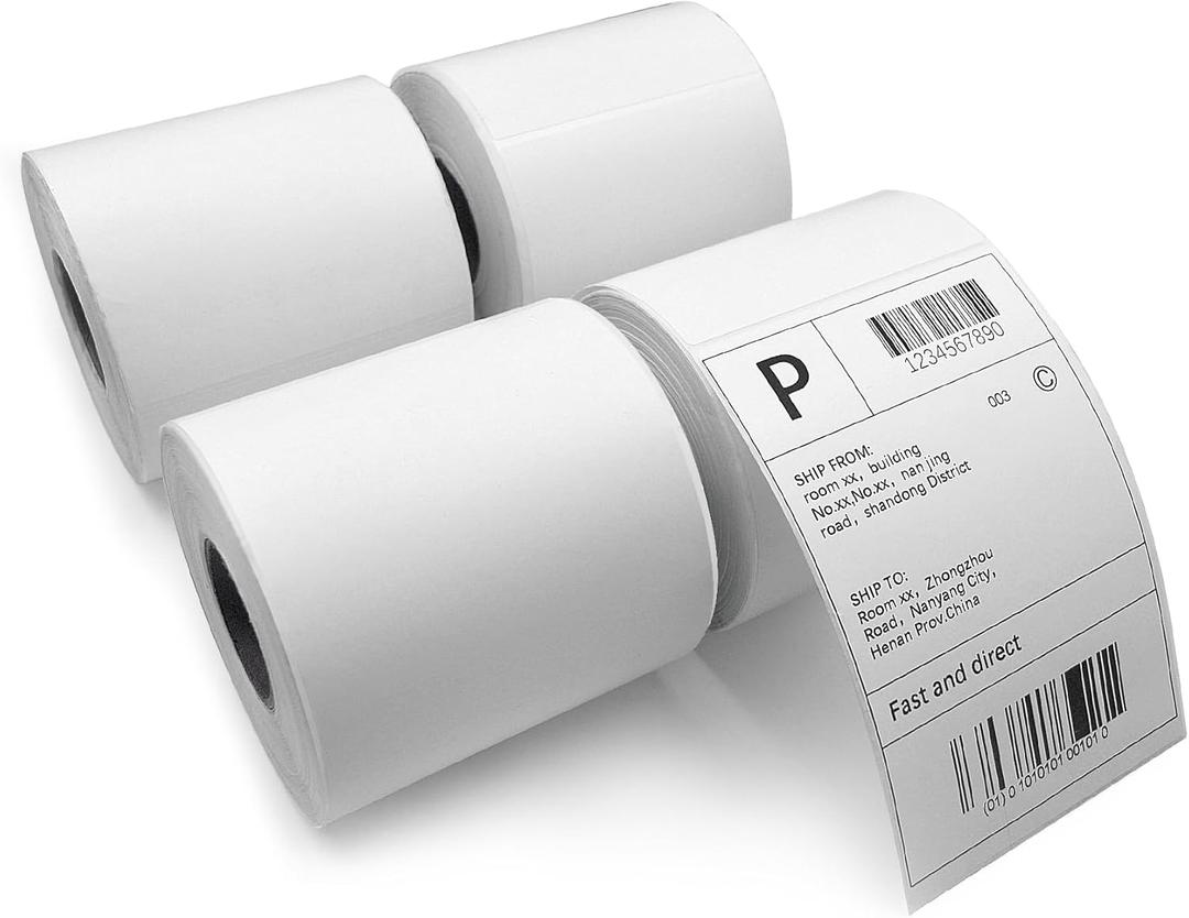 4"x6" Thermal Shipping Labels 4 Rolls (1400), 4x6 Labels Compatible with ADENS, Rollo, and Most Thermal Printers. Oil-Resistant and Waterproof White Shipping Labels