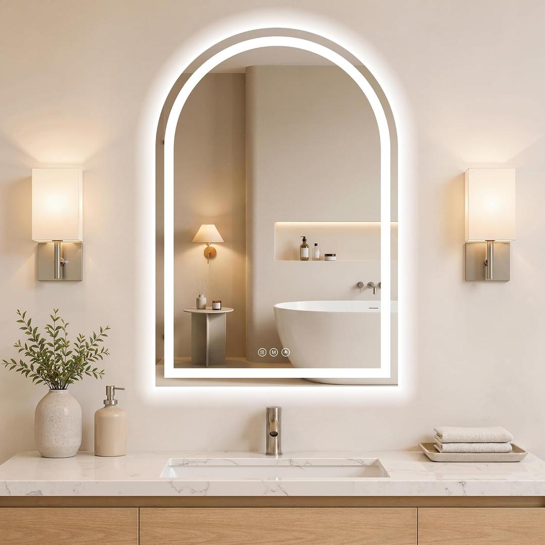 Arched LED Bathroom Mirrors with Lights 24"x32" LED Mirror for Bathroom,Led Vanity Mirror, Anti-Fog,LED Mirrors with Light, Anti-Fog, Dimmable, 3 Color, Shatterproof, Touch Sensor