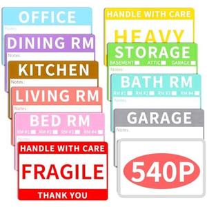 Azureal 540 PCS Moving Labels, 10 Color Coded Moving Stickers Including Fragile, Heavy and Blank Labels, 2'' x 3'' Packing Labels for Moving Boxes, Moving Supplies, Wardrobe Boxes, Apartment Sticker
