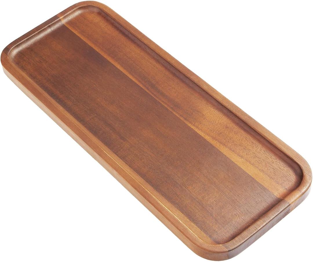 Small Solid Acacia Wood Serving Trays and Platters - Wooden Mini Charcuterie Boards, Rectangle Cheese Board for Food, Bathroom, Home Decor, Kitchen Counter, (14" x 5.5", 1 Pack)