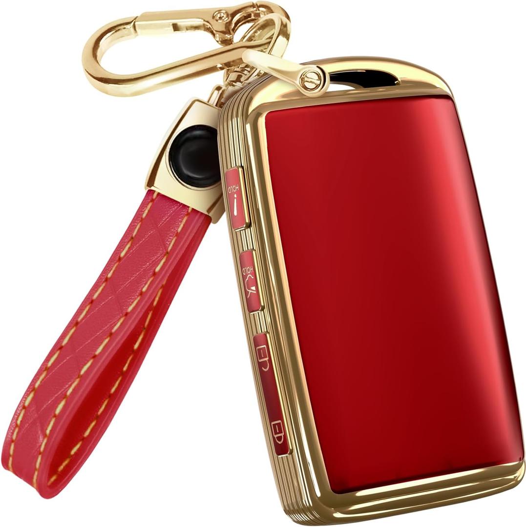 Lucrum Compatible with Mazda Key Fob Cover & Leather Keychain - TPU Case for 3, 6, CX-5 CX-9 CX-30 CX-50 CX-70 (2019-2025) (Red)