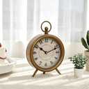 Vintage Table Clock on Stand, Decorative Desk and Shelf Clock Rustic Mantel Clock Non-Ticking, Metal Frame with Antique Gold Finish (10.5"H)